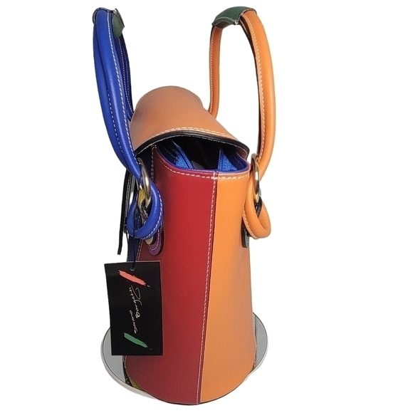 Silvano Borgatti Leather Color Block Handbag NWT - Picture 4 of 14